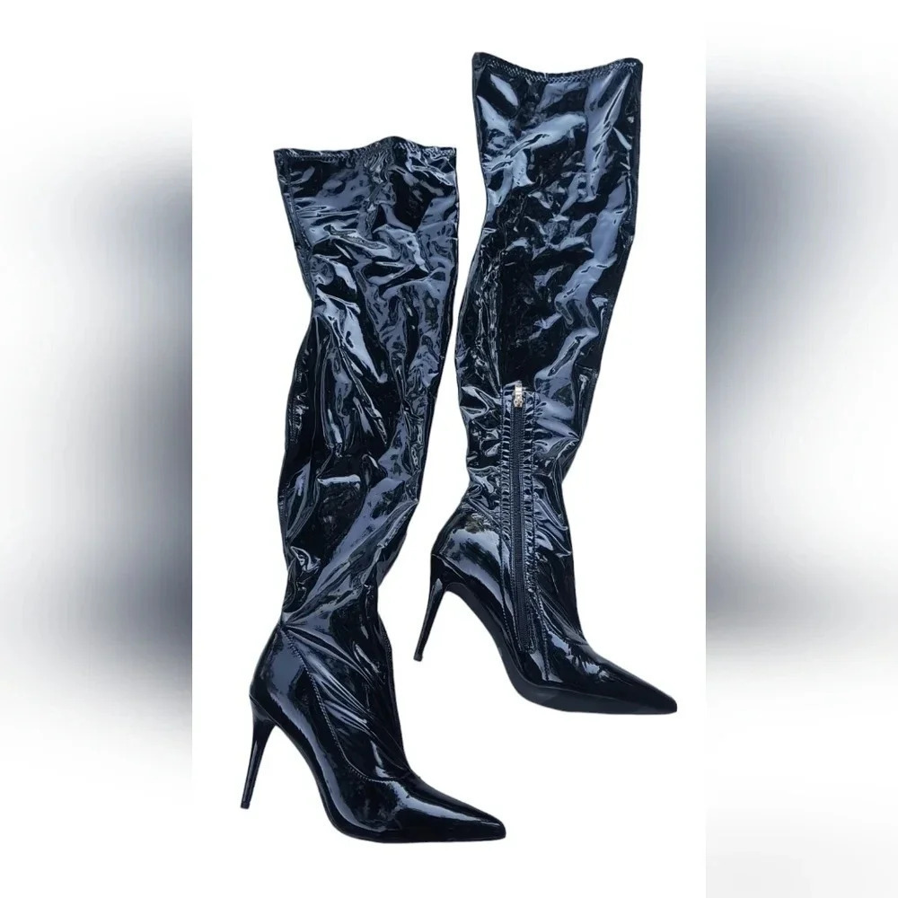 Camssoo Women's Thigh High Patent Leather Stiletto Boots 43, 9 1/2-10